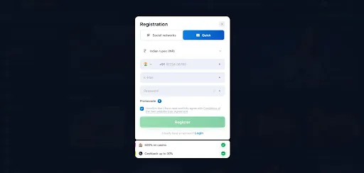 how to register 1win account India